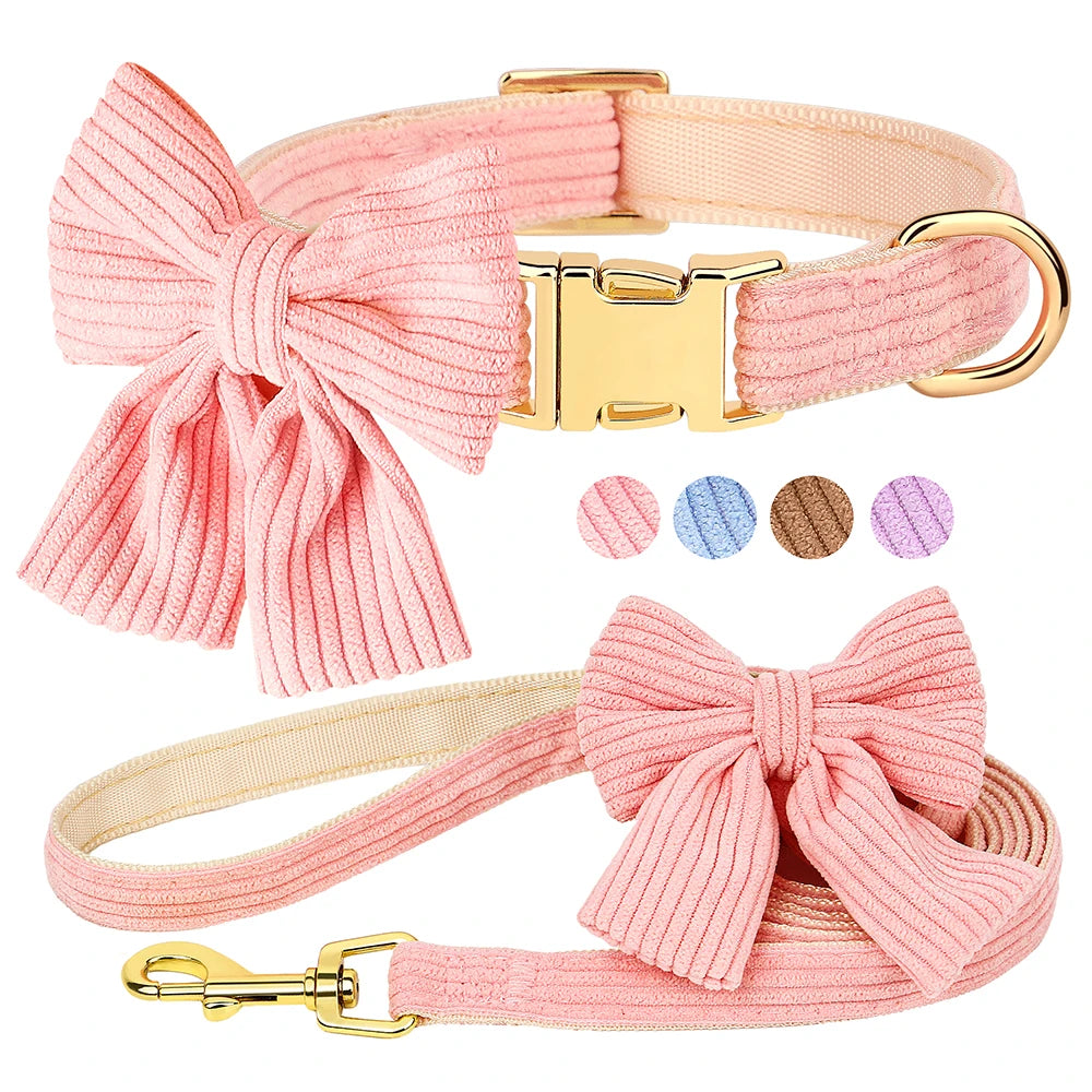 Cute Pink Dog Collar Leash Set