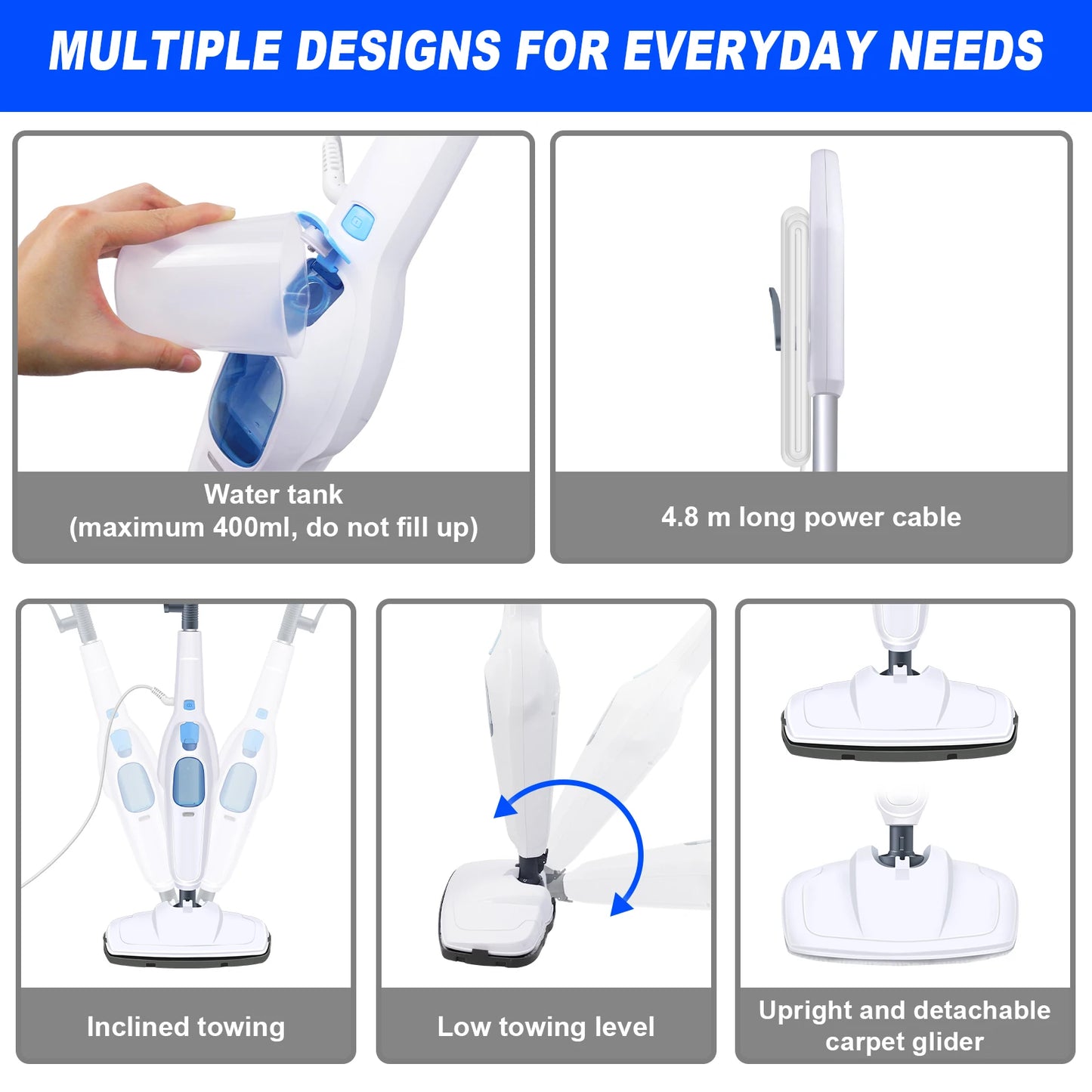 Steam Mop & Detachable Steam Cleaner,