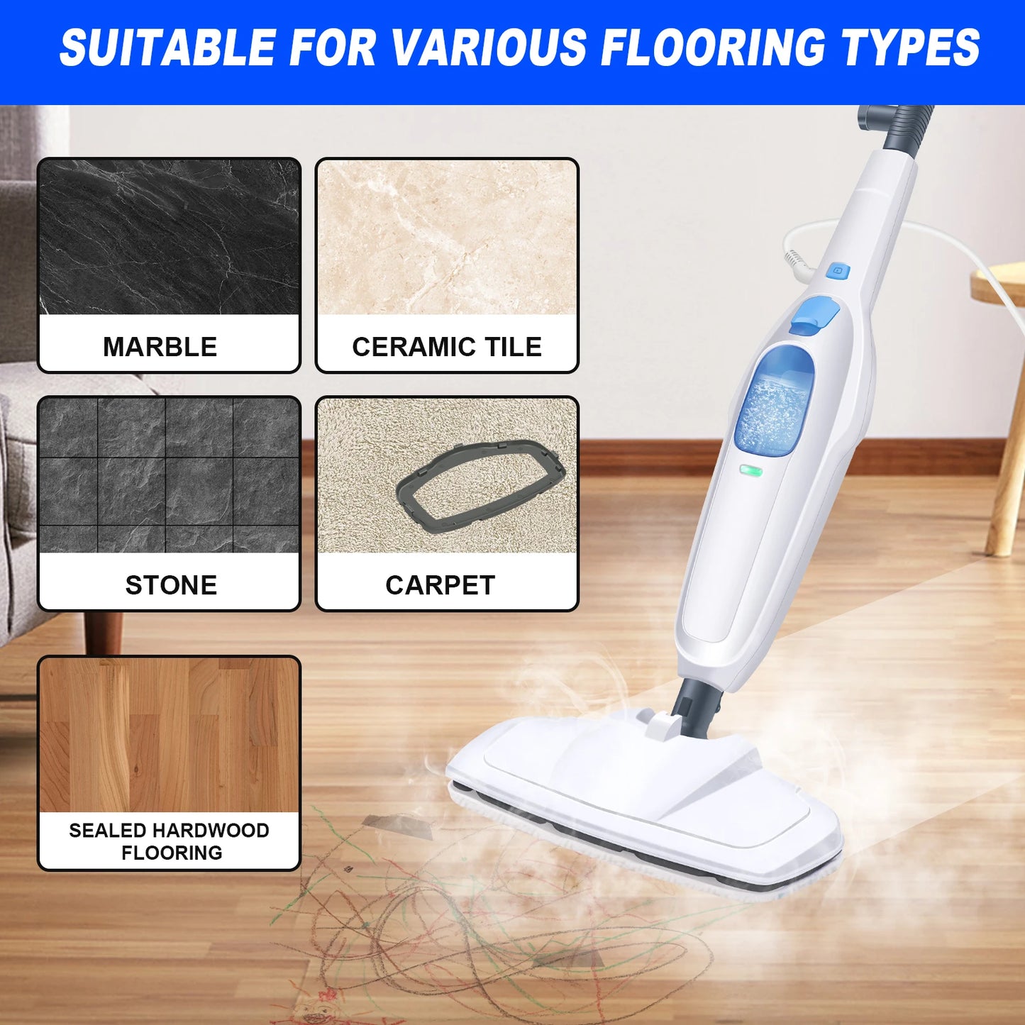 Steam Mop & Detachable Steam Cleaner,