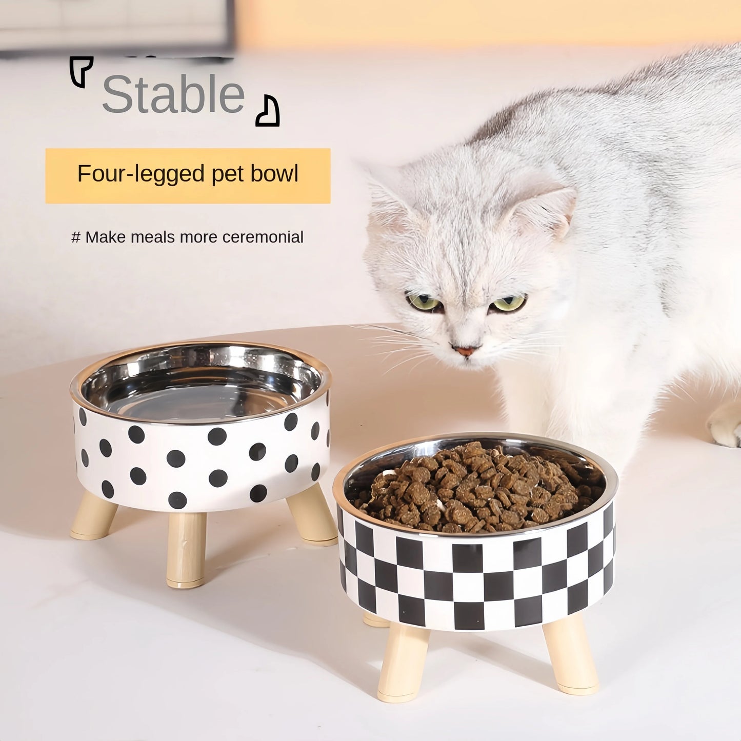 Raised Cat Food Water Bowl With Stand