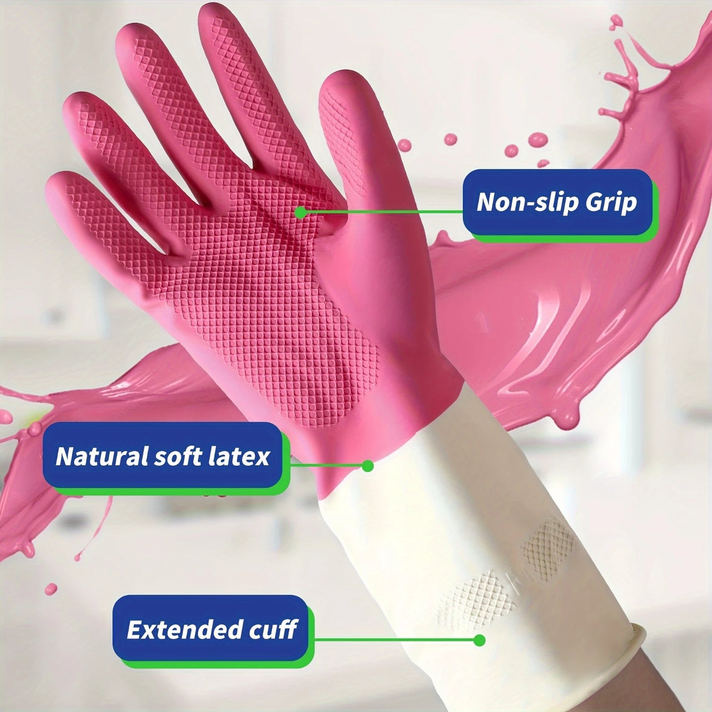 latex cleaning gloves, reusable, anti slip and waterproof design, suitable for  cleaning, gardening, pet care and ot