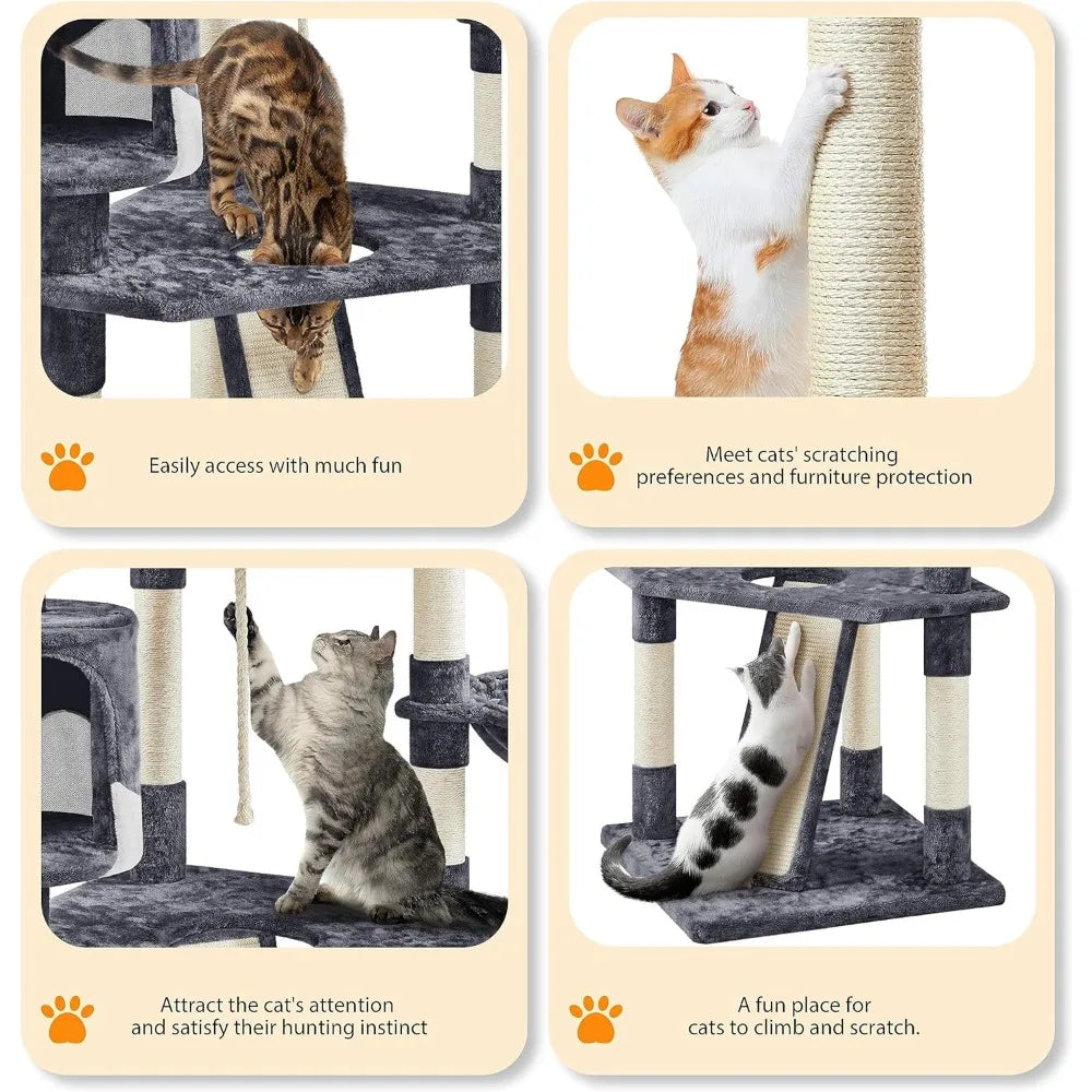 Indoor Cat Tower with Sisal-Covered Scratching Posts