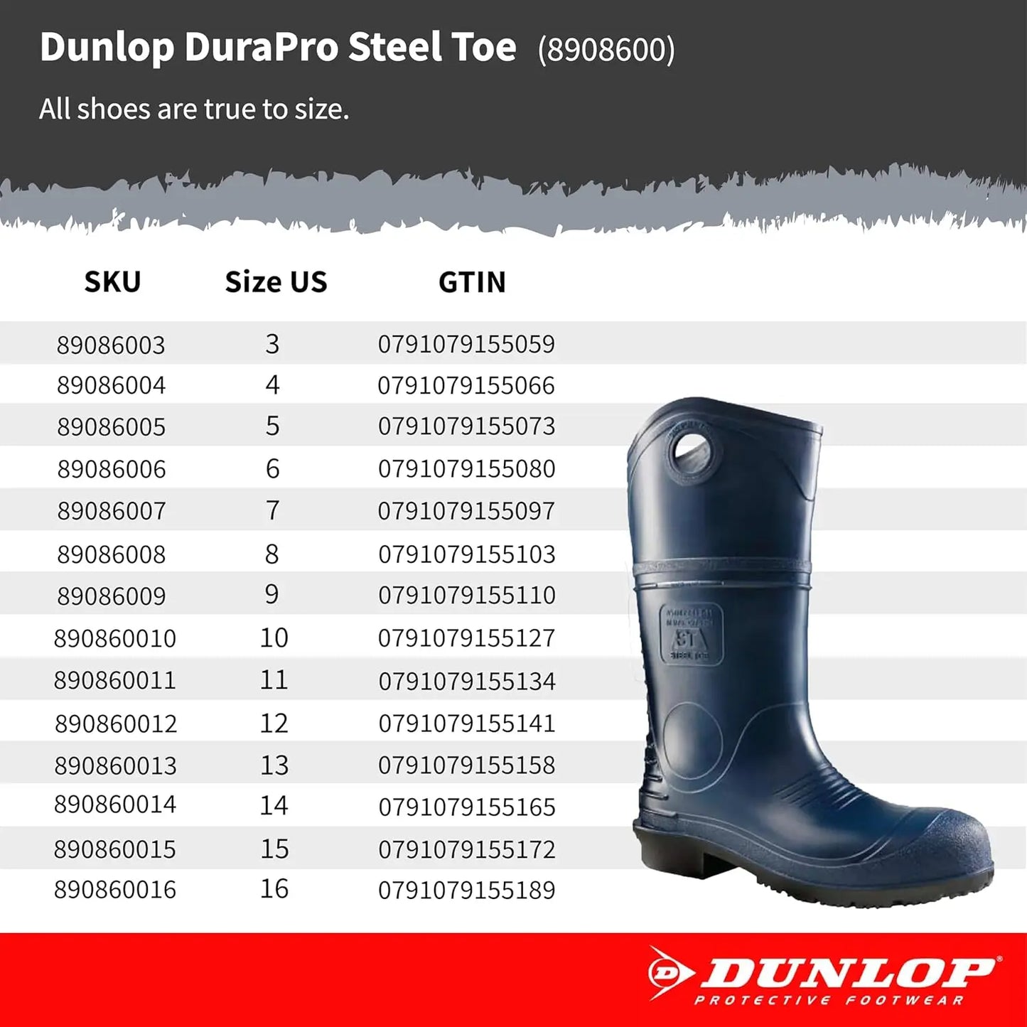 Protective Footwear, Durapro Steel Toe, 100% Waterproof Polyblend PVC Material, Comfortable DURAPRO Size 13 US